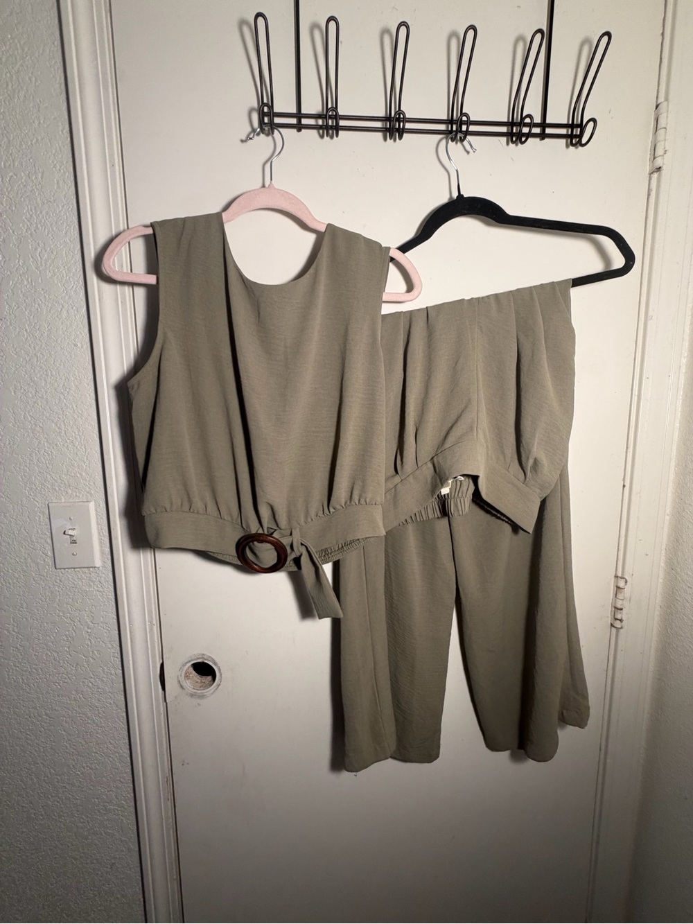 Faith and Joy Olive Green Two-Piece Wide-Leg Jumpsuit Set